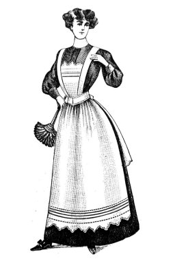 Eski moda giysiler içinde kadın resmi, moda çizimi. 