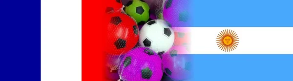 Flags France Argentina Colorful Soccer Balls — Stock Photo, Image