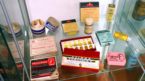 stock image the pharmacy, old medicines on display 