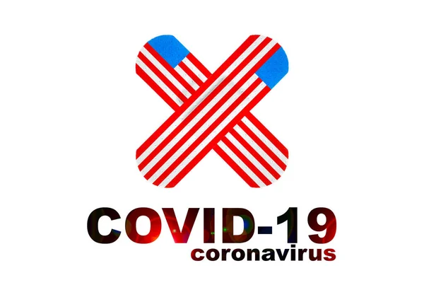 Coronavirus Covid United States Illustration Flag Strips Adhesive Bandage Plaster — 스톡 사진