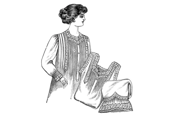 Ung Kvinna Kläder Vit Bakgrund Mode Illustration Penna Skiss — Stockfoto