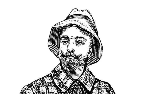 Retrato Homem Sobre Fundo Branco Ilustração Lápis — Fotografia de Stock
