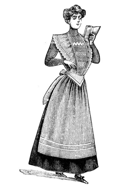 Handgetekende Schets Van Vrouw Vintage Kleding Mode Illustratie — Stockfoto