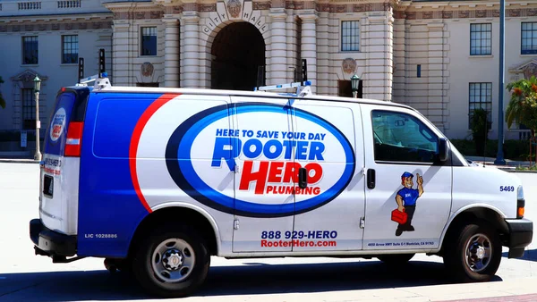 stock image Pasadena, California - October 3, 2019: Rooter Hero Plumbing van