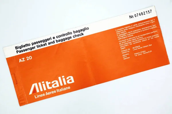 stock image Rome, Italy  September 11, 2021: ALITALIA airlines, vintage ticket passenger