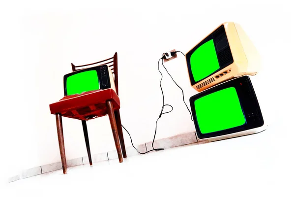 Ретро Старый Телевизор Космической Эры Рамным Экраном Изолировать Зеленый Хрома — стоковое фото