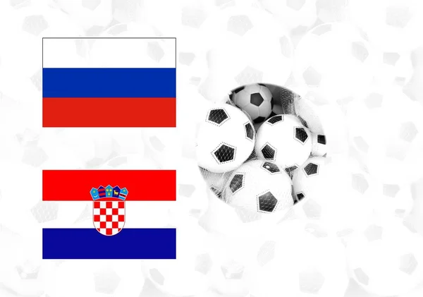 Σημαίες Russia Και Croatia Στο Παρασκήνιο Μπάλες Ποδοσφαίρου — Φωτογραφία Αρχείου