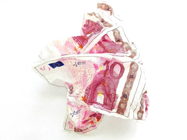 Billete Euros Diez Billetes Europeos Hoja Papel Arrugada —  Fotos de Stock