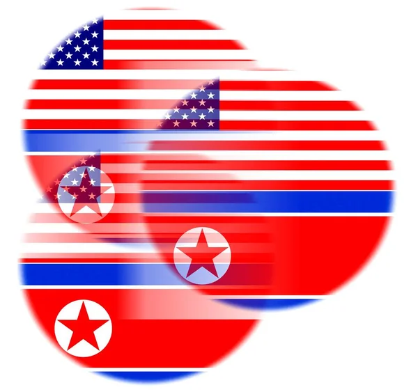 United States America North Korea Flags Concept Political Relations Two — 图库照片