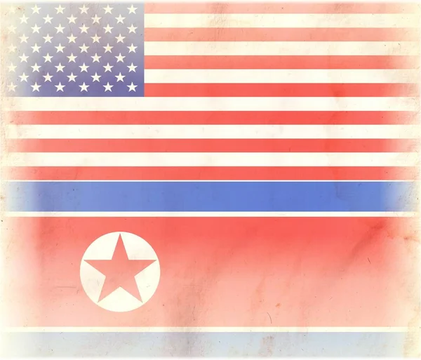 United States America North Korea Flags Concept Political Relations Two — Stock Photo, Image