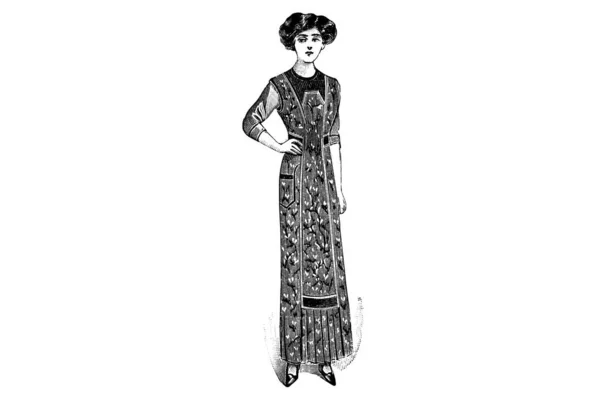 Ung Kvinna Kläder Vit Bakgrund Mode Illustration Penna Skiss — Stockfoto