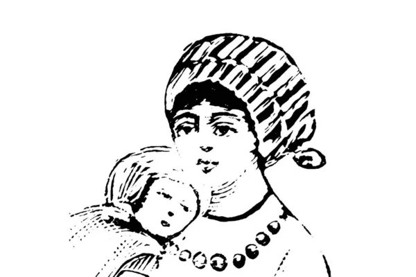 Ασπρόμαυρη Απεικόνιση Μιας Νεαρής Γυναίκας Γενειάδα — Φωτογραφία Αρχείου