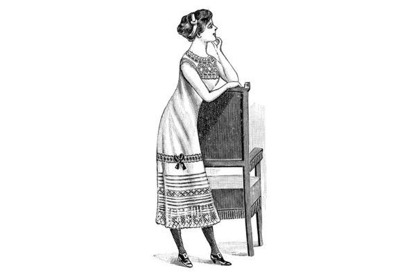 Молодая Женщина Одежде Белом Фоне Модная Иллюстрация Карандашный Эскиз — стоковое фото