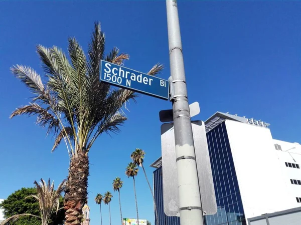 Hollywood Los Angeles California September 2018 Schrader Boulevard Street Direction — Stock Photo, Image