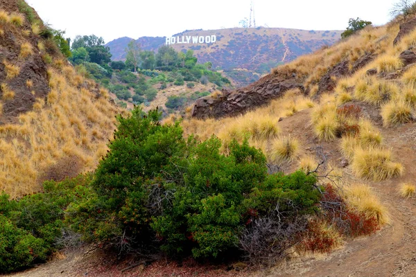 stock image Los Angeles, California - September 27, 2019: Bronson Canyon a section of Griffith Park and Hollywood sign view.