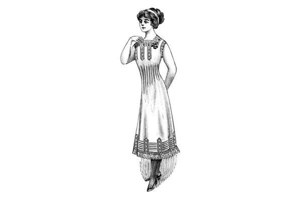 Jeune Femme Vêtue Sur Fond Blanc Illustration Mode Croquis Crayon — Photo