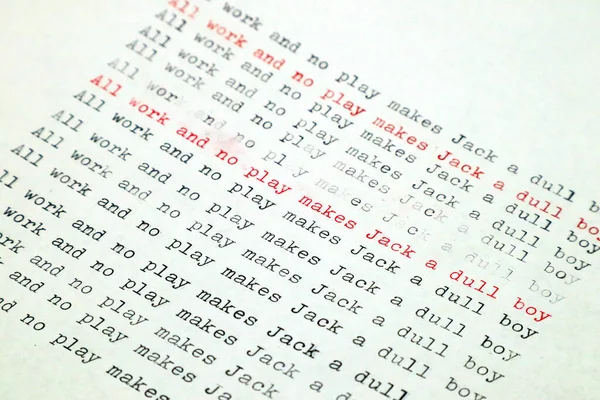 所有的工作和没有游戏使Jack一个Dull Boy类型的老式打字机 — 图库照片#