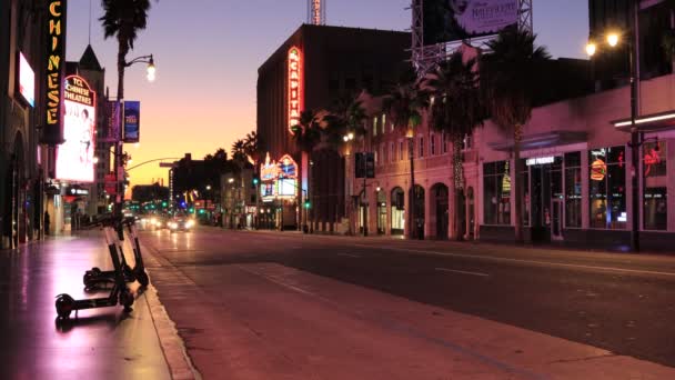 Hollywood Kalifornien Oktober 2019 Sonnenaufgang Hollywood Boulevard Der Nähe Des — Stockvideo
