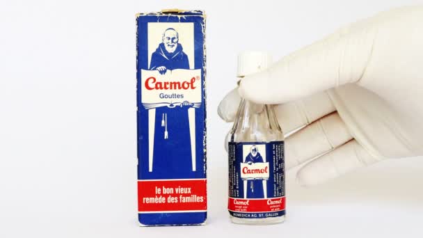 Rzym Włochy Lutego 2022 Vintage 1960 Carmol Krople Lekarstwa Leczeniu — Wideo stockowe