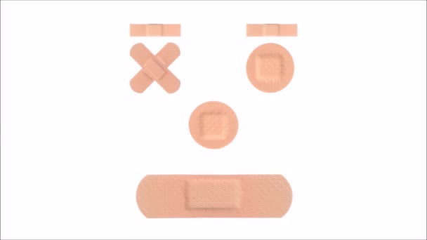 Verschiedene Streifen Band Aid Plaster Medizintechnik Weißer Hintergrund — Stockvideo