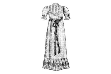 Klasik kadın kıyafetlerinin el çizimi, moda illüstrasyonu 