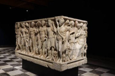 Agrigento, Sicilya (İtalya): San Gerlando Katedrali 'nin içindeki mermer lahitin ayrıntılı görünümü