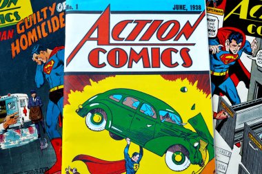 Los Angeles, ABD 7 Nisan 2021: ACTION COMICS, Amerikan Çizgi Romanları Superman 'in ilk büyük süper kahraman karakterleri