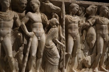 Agrigento, Sicilya (İtalya): San Gerlando Katedrali 'nin içindeki mermer lahitin ayrıntılı görünümü