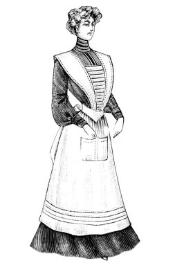 Eski moda giysiler içinde kadın resmi, moda çizimi. 