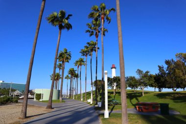 LONG BEACH, Los Angeles, California - 16 Mayıs 2019: Pine Ave Pier, Long Beach 'ten Lions LighTHOUOUSE