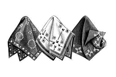 Klasik kadın mendillerinin el çizimi, moda çizimi. 