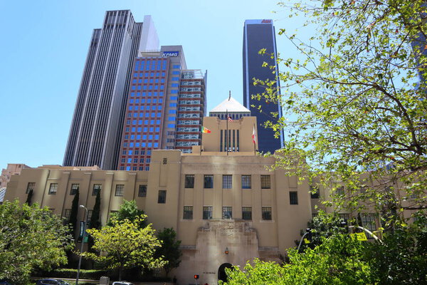Los Angeles, California - May 16, 2019: external view of the Los Angeles Public Library located in downtown of Los Angeles
