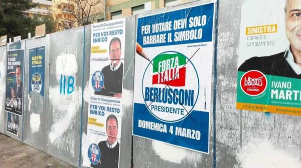 stock image PESCARA, ITALY - March 01, 2018: Election Wall Posters for ITALY's ELECTION on MARCH 4, 2018