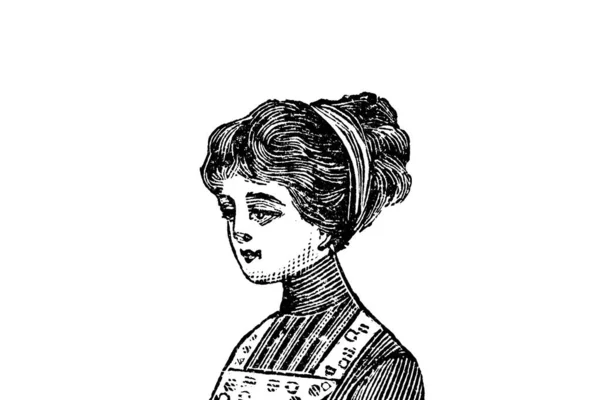 Portrait Jeune Femme Sur Fond Blanc Illustration Crayon — Photo