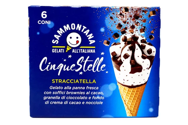 stock image Pescara, Italy  February 7, 2021: Cinque Stelle Ice Cream with Almonds. Cinque Stelle is an Italian Ice Cream produced by Sammontana