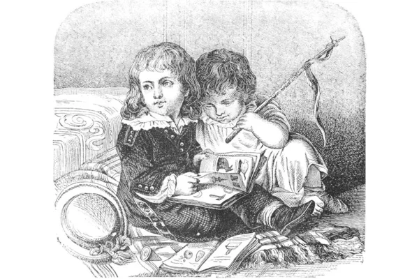 Старая Винтажная Иллюстрация Маленькой Девочки — стоковое фото