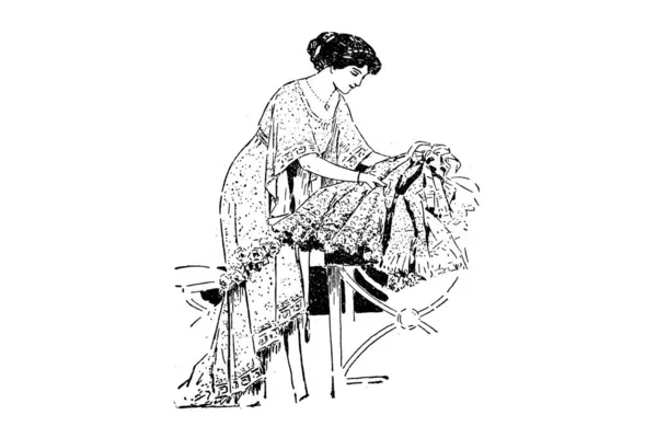 Skizze Einer Jungen Frau Kleid — Stockfoto