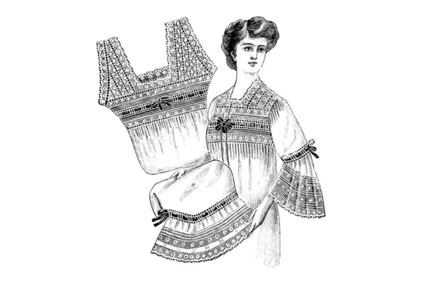 Młoda Kobieta Ubraniu Białym Tle Illust Mody Szkic Ołówka — Zdjęcie stockowe