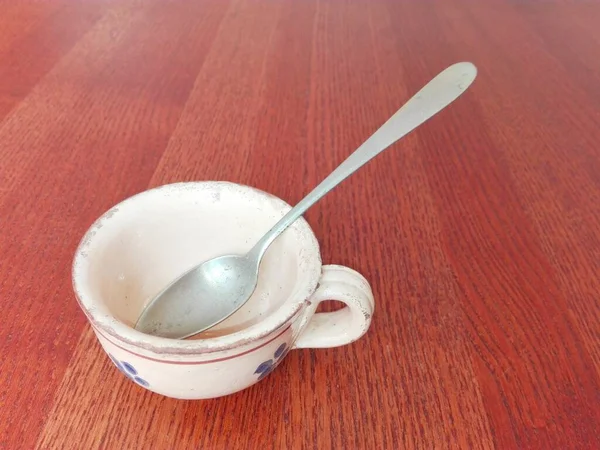 Original Antique Coffee Cup Nickel Silver Coffee Spoon — Stock Photo, Image