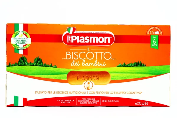 Pescara, İtalya 15 Şubat 2021: PLASMON Bebek Bisküvileri. Plasmon, Kraft Heinz Co. Group tarafından üretilen İtalyan markasıdır.