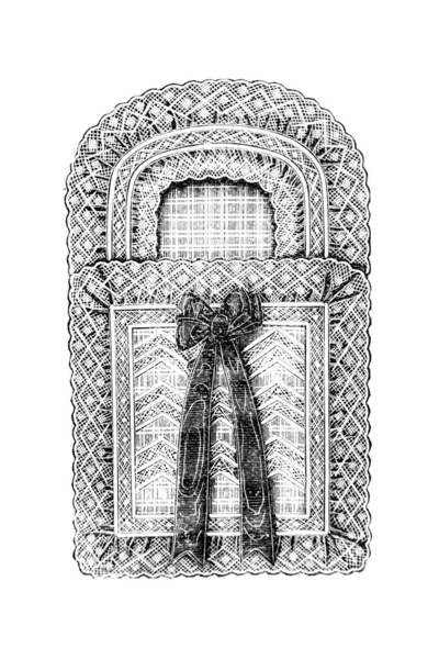 Boceto Dibujado Mano Vieja Puerta Vintage Con Adorno Tradicional — Foto de Stock