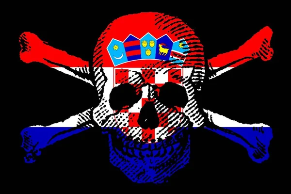 Estilo Pirata Skull Crossbones Com Bandeira Croácia — Fotografia de Stock
