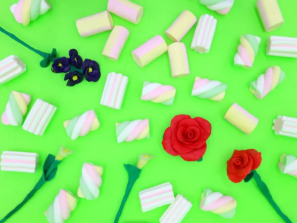 Deliciosos Marshmallows Espaço Para Texto — Fotografia de Stock