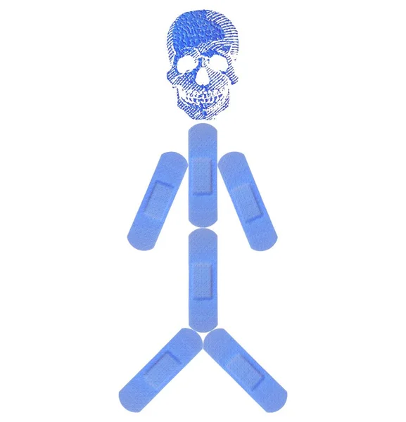 Skelet Gezicht Met Lichaam Van Diverse Strips Van Eerste Hulpplaster — Stockfoto