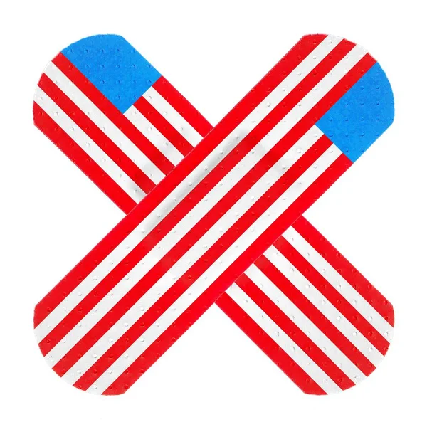Remsor Adhesive Bandages Plaster Färgglada Regnbåge Och Usa Flaggstil — Stockfoto