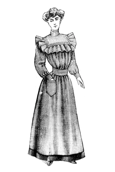 Ručně Kreslený Náčrt Ženy Retro Oblečení Módní Ilustrace — Stock fotografie