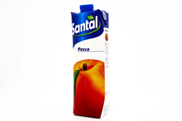 Pescara Italia Diciembre 2019 Santal Peach Juice Santal Una Marca —  Fotos de Stock
