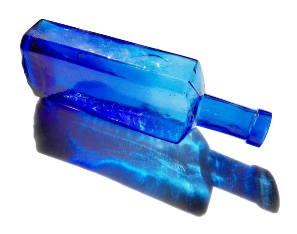 Original Antique Vintage Blue Cobalt Medicina Glass Frasco — Fotografia de Stock