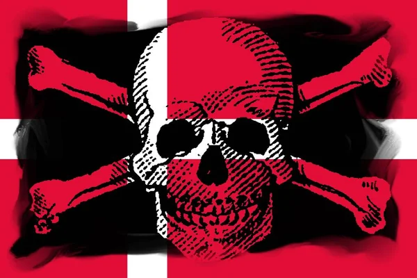 海賊風Skullとデンマーク国旗付きクロスボーン — ストック写真