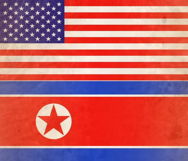 Förenta Staterna Och Nordkorea Flaggor Begreppet Politiska Förbindelser Mellan Två — Stockfoto